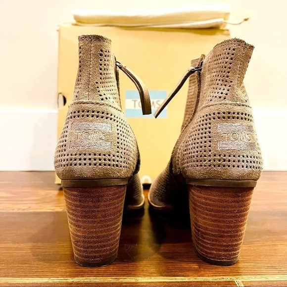Toms Majorca Peep Toe Stucco Suede Perforated Bootie - Picture 5 of 8